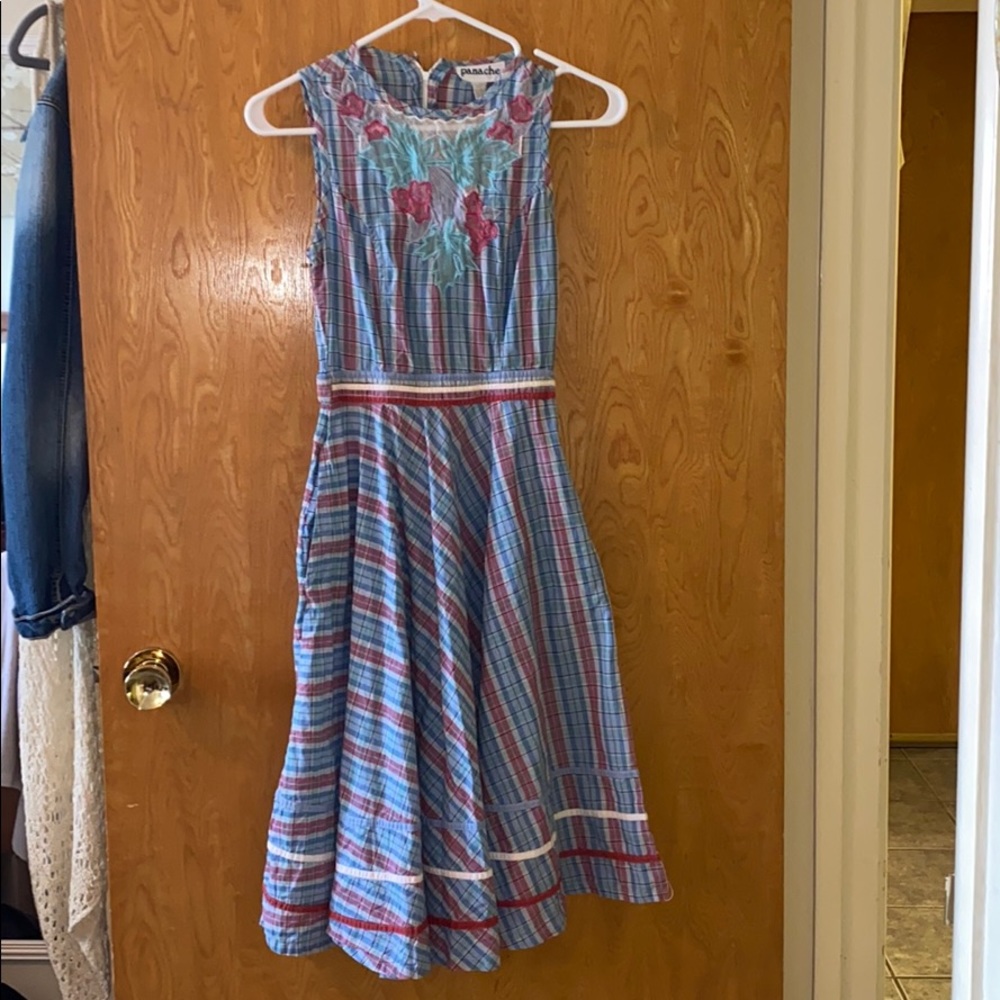 Vintage 1970s Blue Plaid Dress XS 4